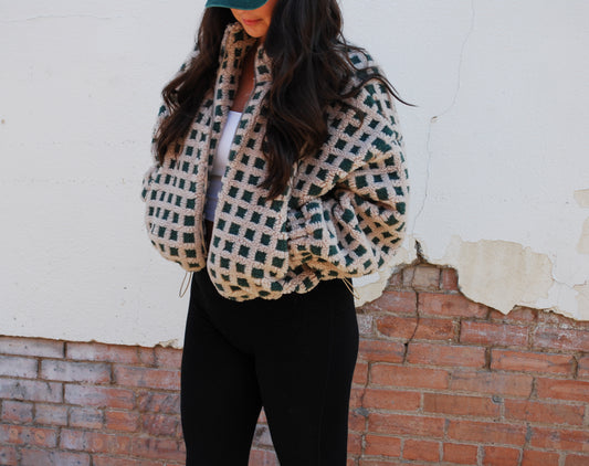 Checkered Sherpa Jacket - Green